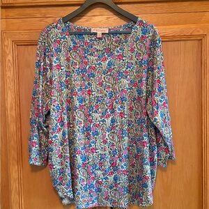 Philosophy Floral Scoop Neck blouse/shirt Blue & Pink 3/4 sleeve size 2X